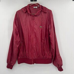 Izod La coste Vintage Mens Red Bomber Hoodie Jacket Size L